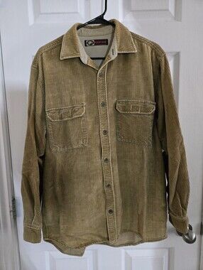 Corduroy Button-Up Shirt Jacket in Olive-Tan